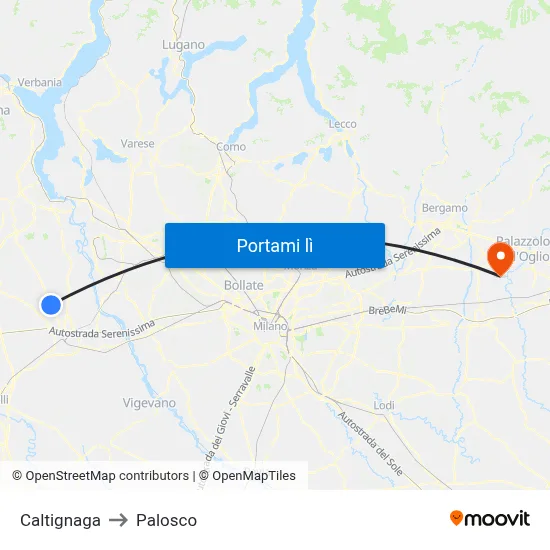 Caltignaga to Palosco map