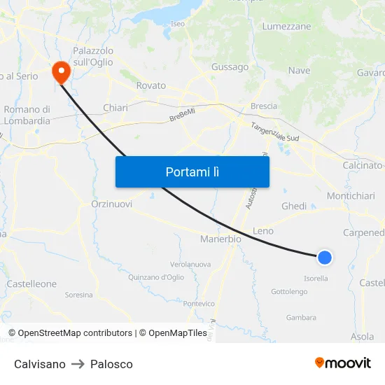 Calvisano to Palosco map