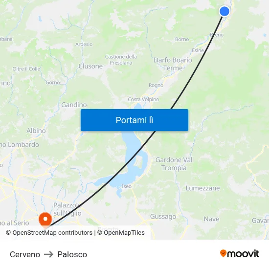 Cerveno to Palosco map