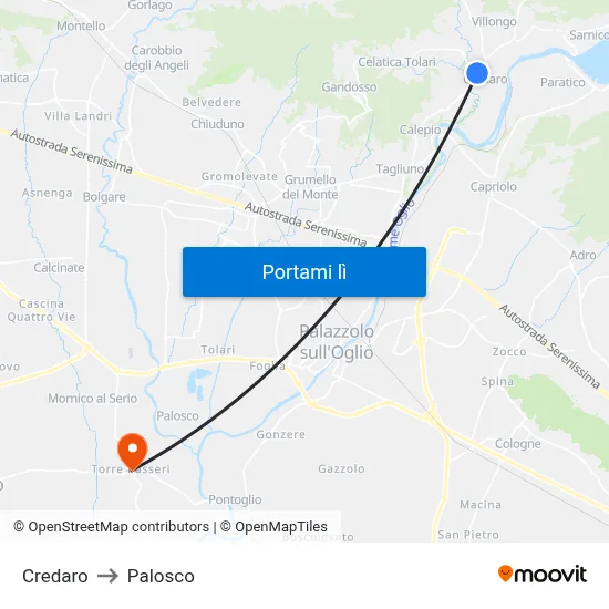 Credaro to Palosco map