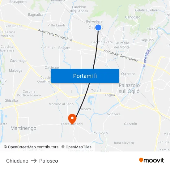 Chiuduno to Palosco map