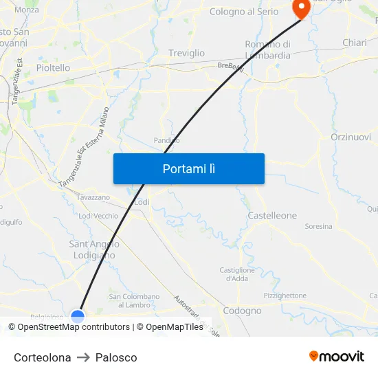 Corteolona to Palosco map