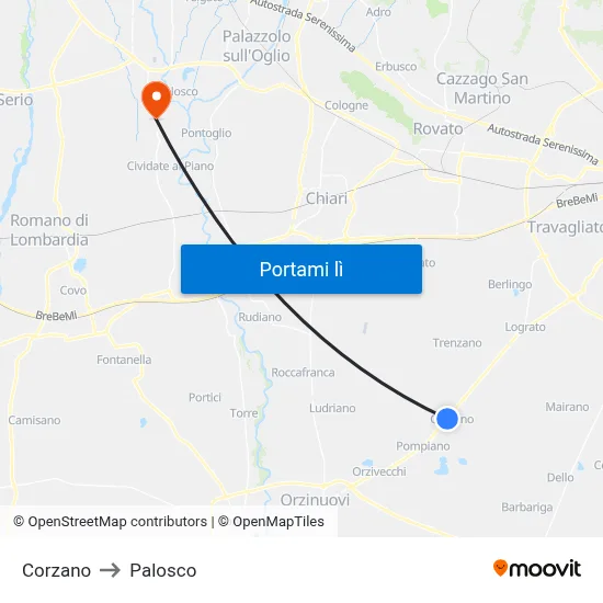 Corzano to Palosco map