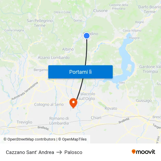 Cazzano Sant' Andrea to Palosco map