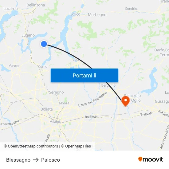 Blessagno to Palosco map
