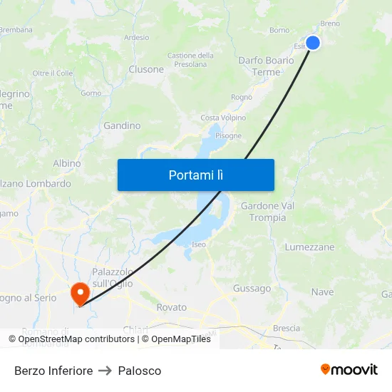Berzo Inferiore to Palosco map