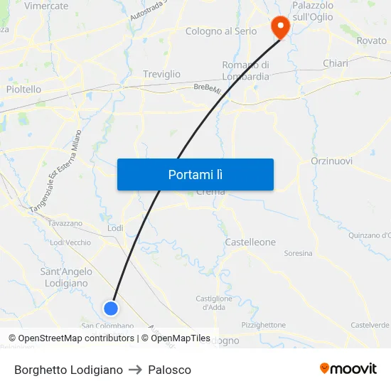 Borghetto Lodigiano to Palosco map