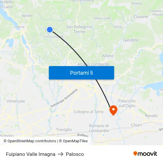 Fuipiano Valle Imagna to Palosco map