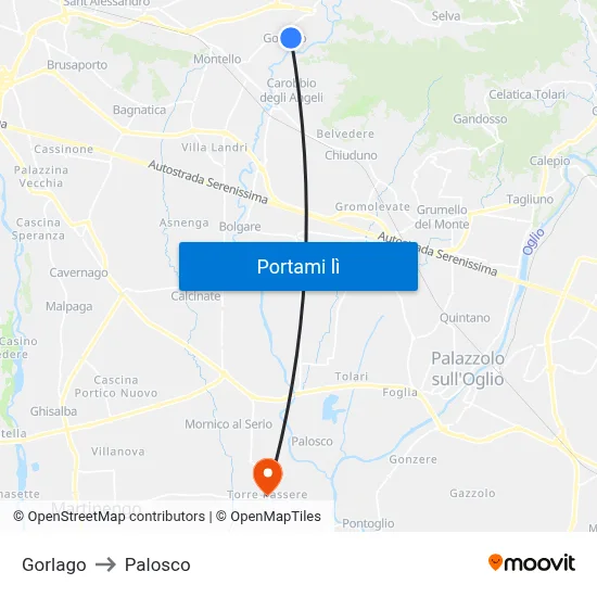 Gorlago to Palosco map