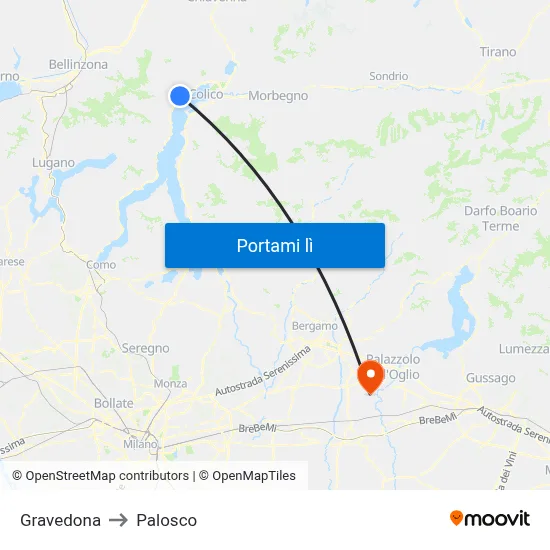 Gravedona to Palosco map