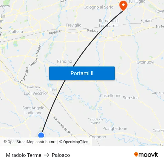 Miradolo Terme to Palosco map