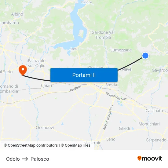 Odolo to Palosco map