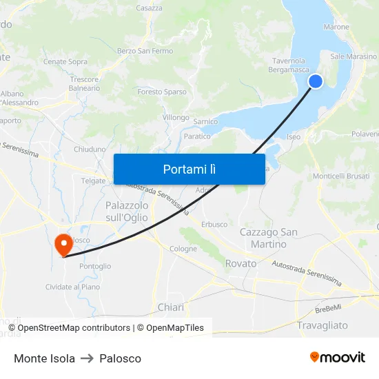 Monte Isola to Palosco map