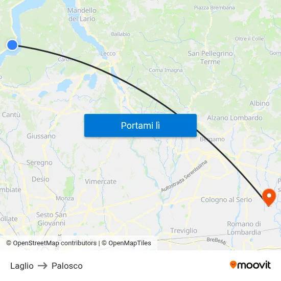 Laglio to Palosco map