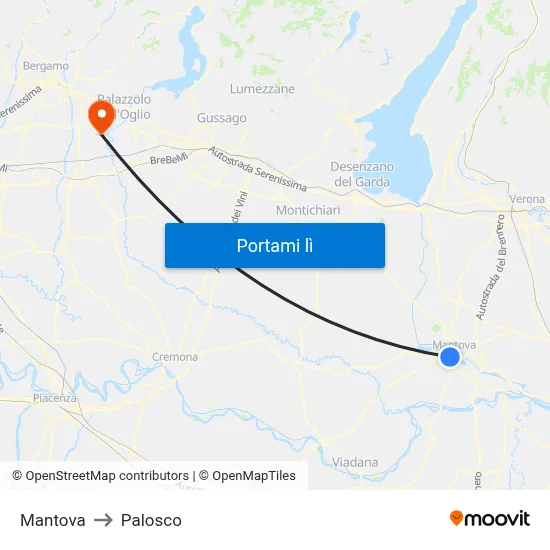 Mantova to Palosco map