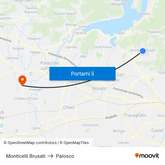 Monticelli Brusati to Palosco map