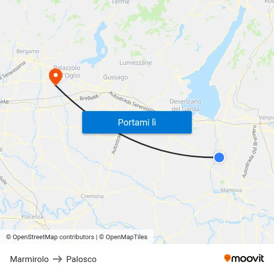Marmirolo to Palosco map