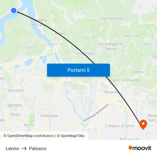 Lenno to Palosco map