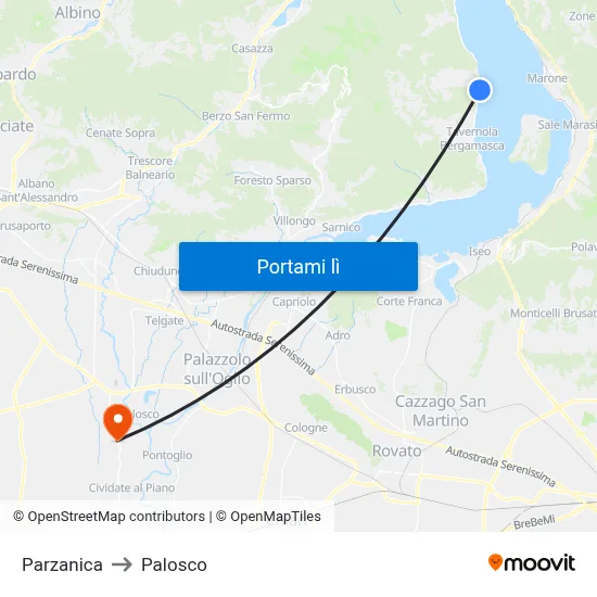 Parzanica to Palosco map
