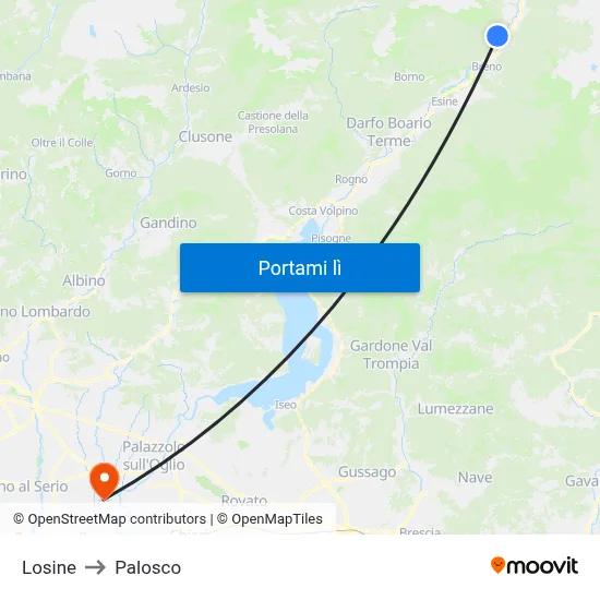 Losine to Palosco map