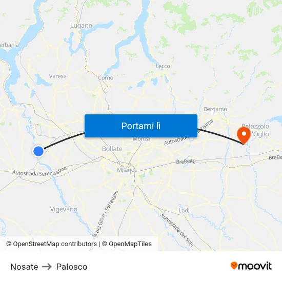 Nosate to Palosco map