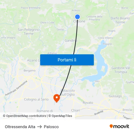 Oltressenda Alta to Palosco map