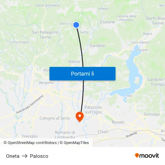 Oneta to Palosco map