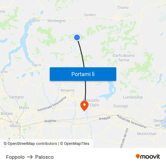 Foppolo to Palosco map