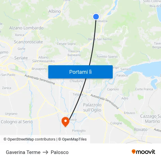 Gaverina Terme to Palosco map