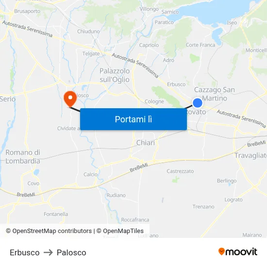 Erbusco to Palosco map