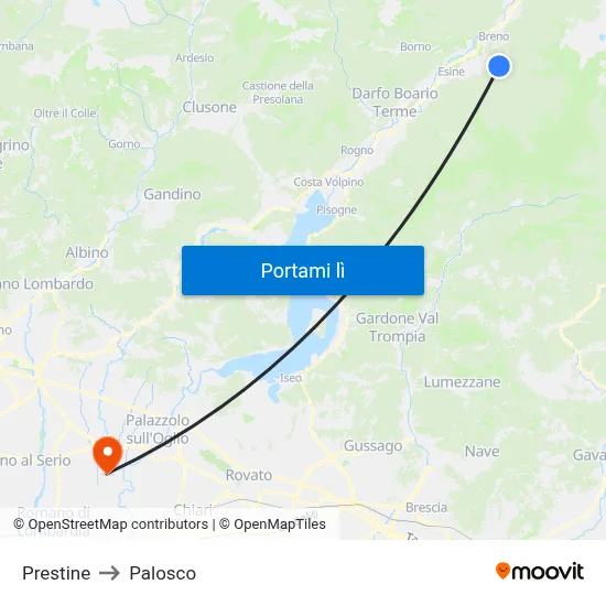Prestine to Palosco map