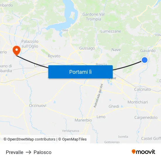 Prevalle to Palosco map