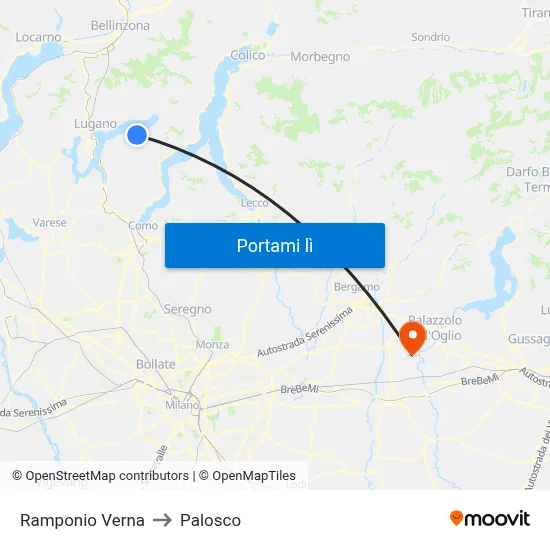 Ramponio Verna to Palosco map