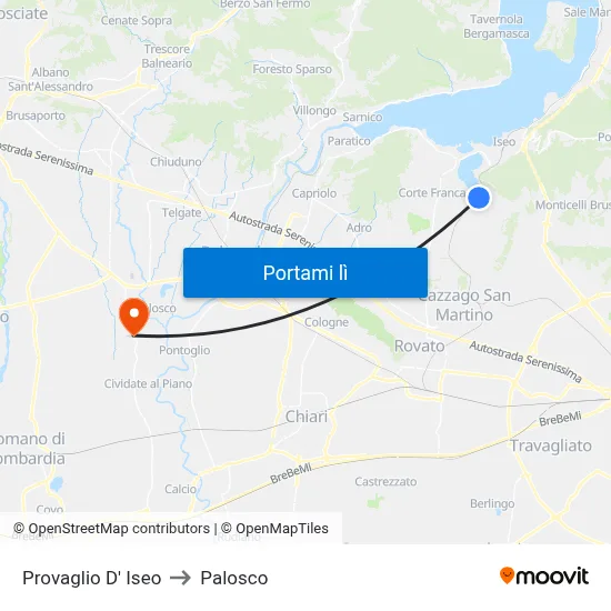 Provaglio D' Iseo to Palosco map