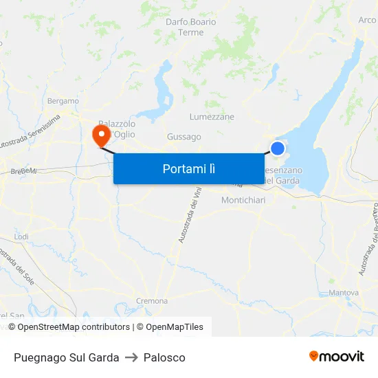 Puegnago Sul Garda to Palosco map