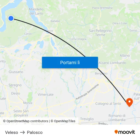 Veleso to Palosco map