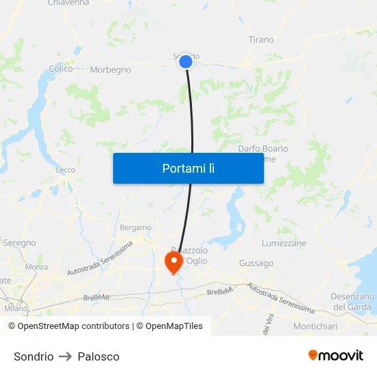 Sondrio to Palosco map