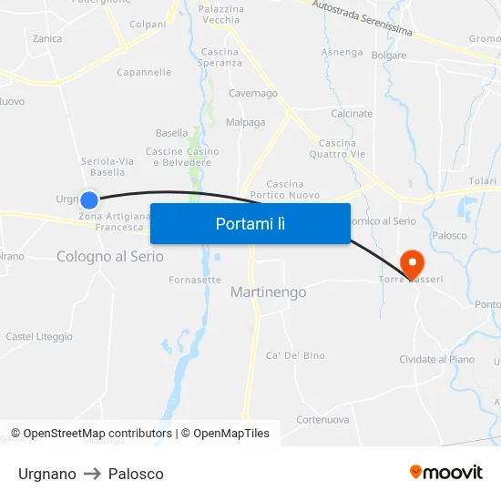 Urgnano to Palosco map