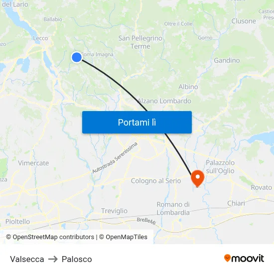 Valsecca to Palosco map