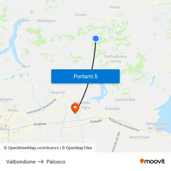 Valbondione to Palosco map