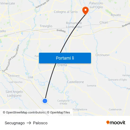 Secugnago to Palosco map
