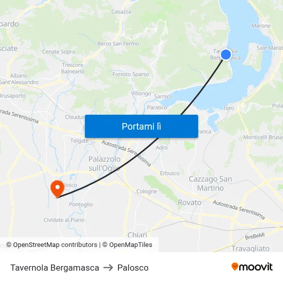 Tavernola Bergamasca to Palosco map