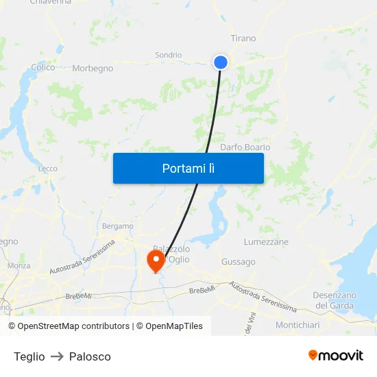 Teglio to Palosco map