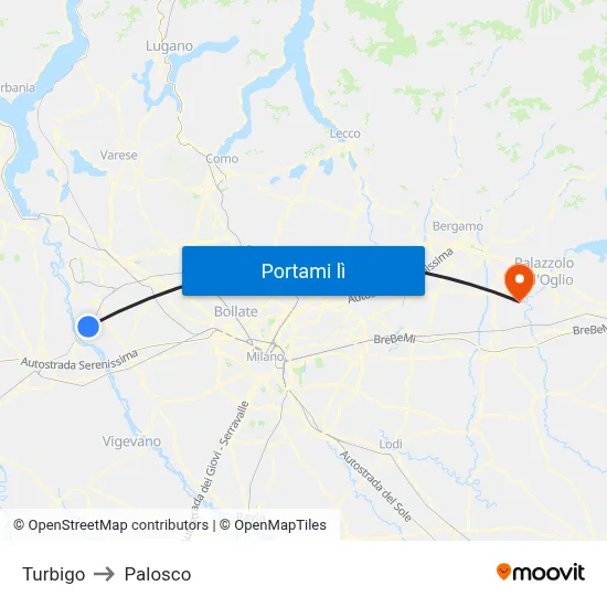 Turbigo to Palosco map