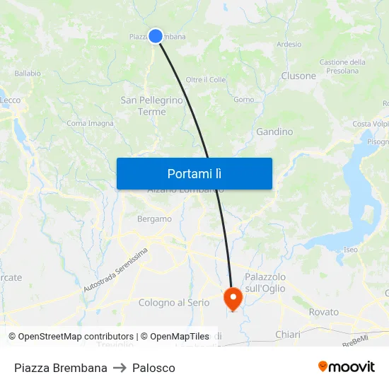 Piazza Brembana to Palosco map