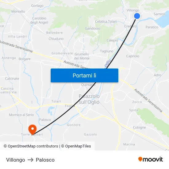 Villongo to Palosco map