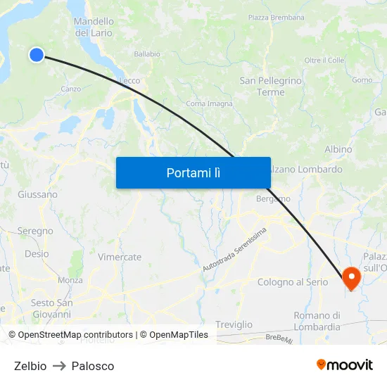 Zelbio to Palosco map