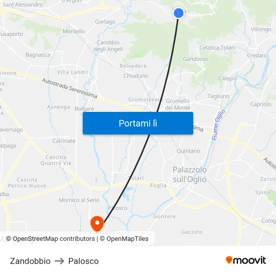 Zandobbio to Palosco map