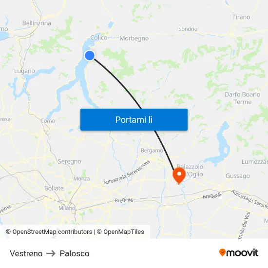 Vestreno to Palosco map
