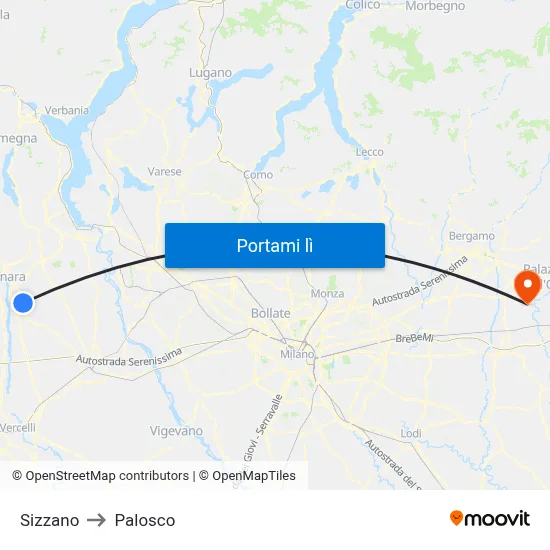Sizzano to Palosco map